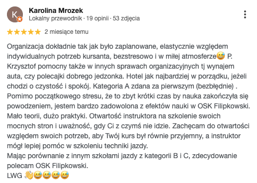 Opinia o OSK Filipkowski