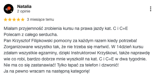 Opinia Google od Natalii