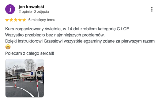 Wczasy z prawem jazdy Łomża – opinie na Google od Jan Kowalski
